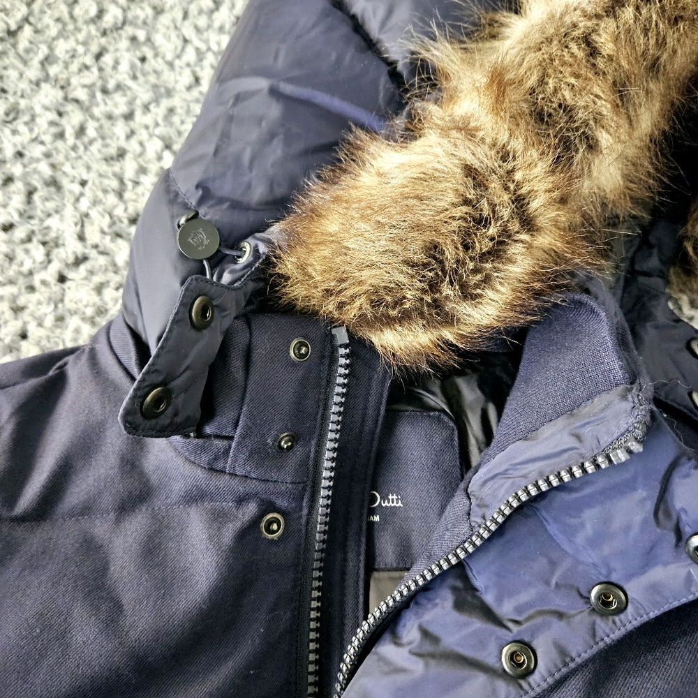 Massimo Dutti Men's S Small Navy Blue Wool Down Parka Coat Hooded Puffer Jacket - Picture 5 of 15